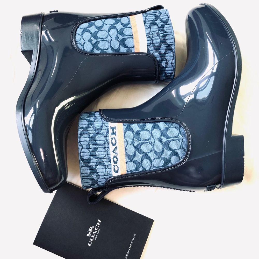 Coach Rivington Blue Rain Booties Ankle Boots Shoes New Size 5